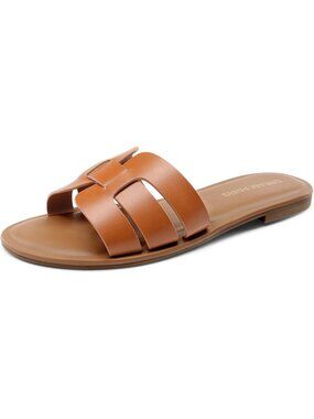 Women's Dressy Slide Sandals Slip-on Brown Slides Open Toe Summer Sandals